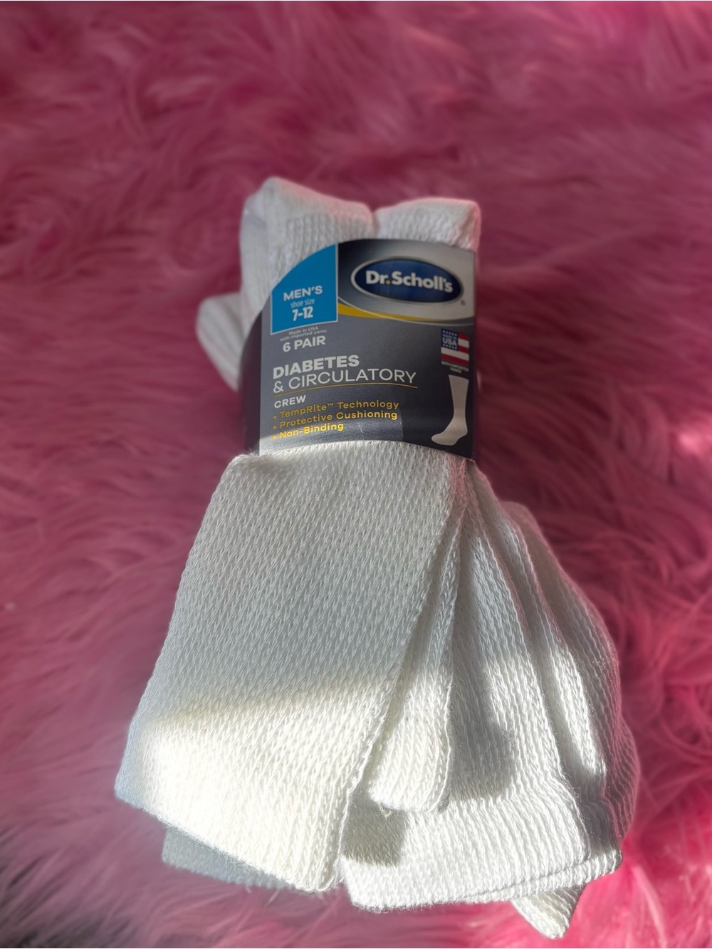 Dr. Scholl's Men's Diabetes & Circulatory White Crew Socks - 6 Pack Size 7-12